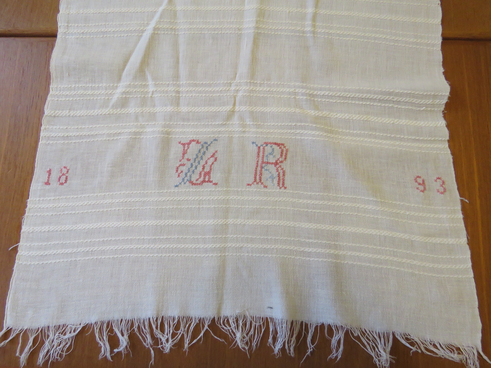 Antique Bath Towel Embroidered Monogram G R 1883 Wear Suit Display Framing (L&T-168)